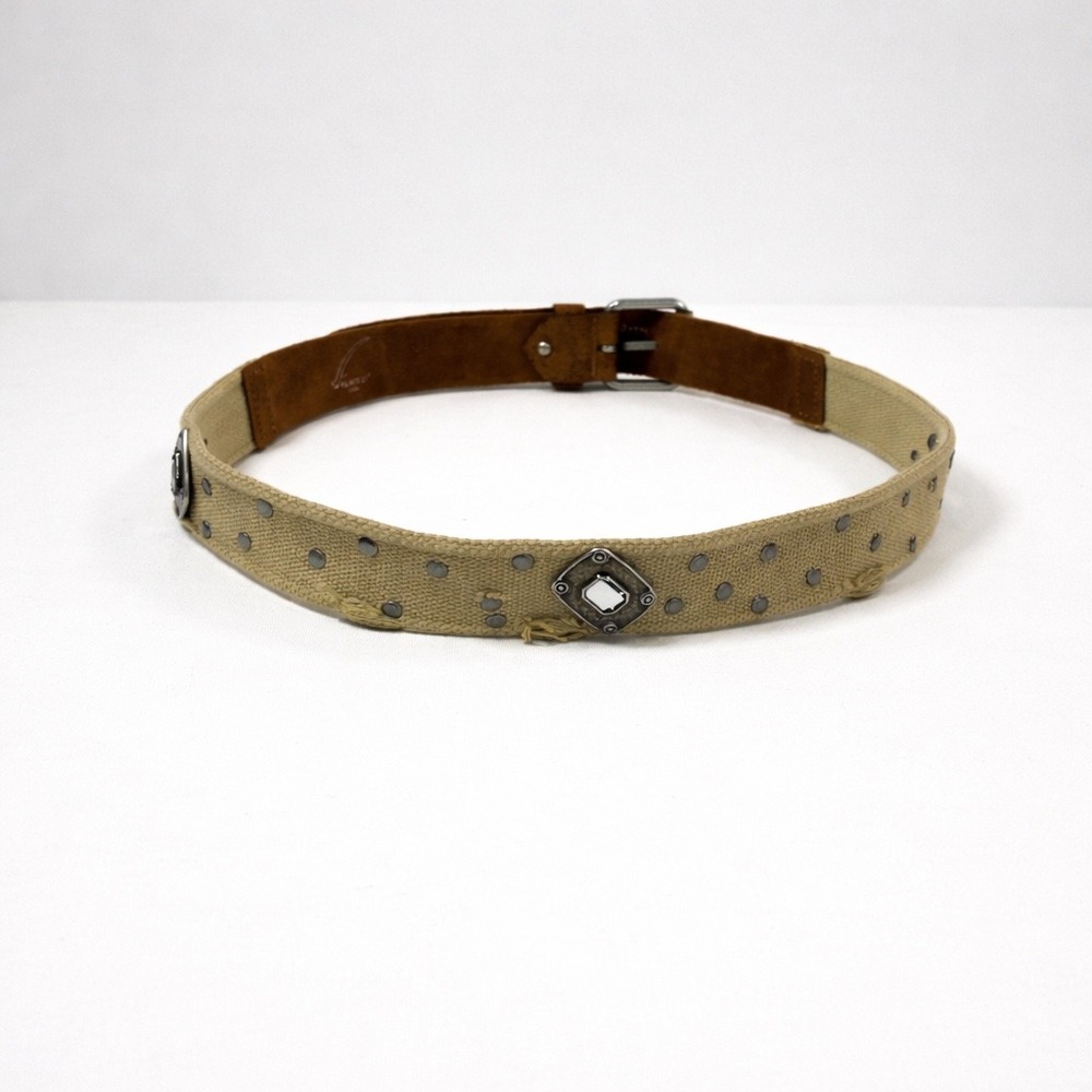 Y2K Flacco Roma Belt Studded Crystal Canvas Leather Distressed Boho Festival